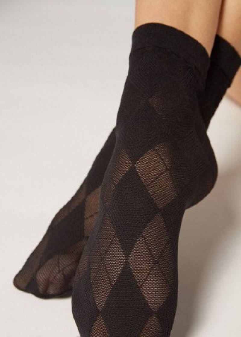 καλτσεσ Calzedonia κοντο in Diamond Motif Mesh γυναικεια μαυρα | GR2502YU