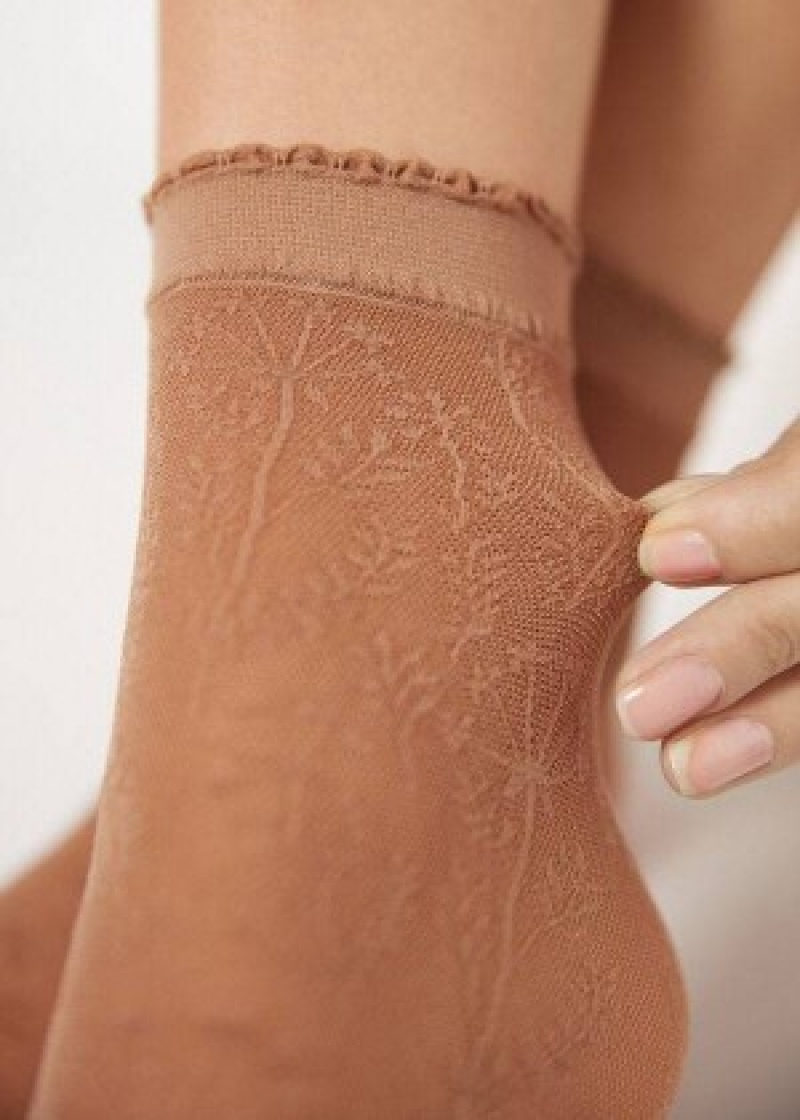 καλτσεσ Calzedonia κοντο in Floral Pattern Mesh γυναικεια Μπεζ | GR2503TV