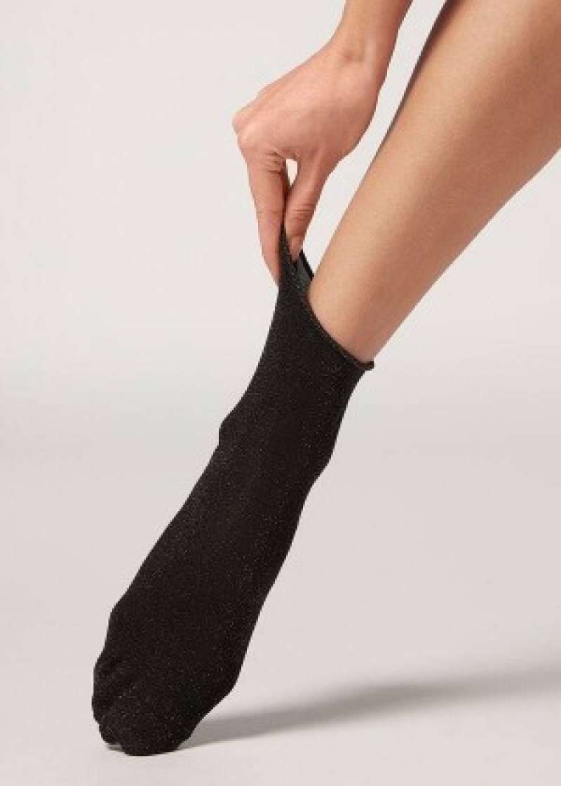 καλτσεσ Calzedonia κοντο with Glitter γυναικεια μαυρα γκρι | GR2523AP