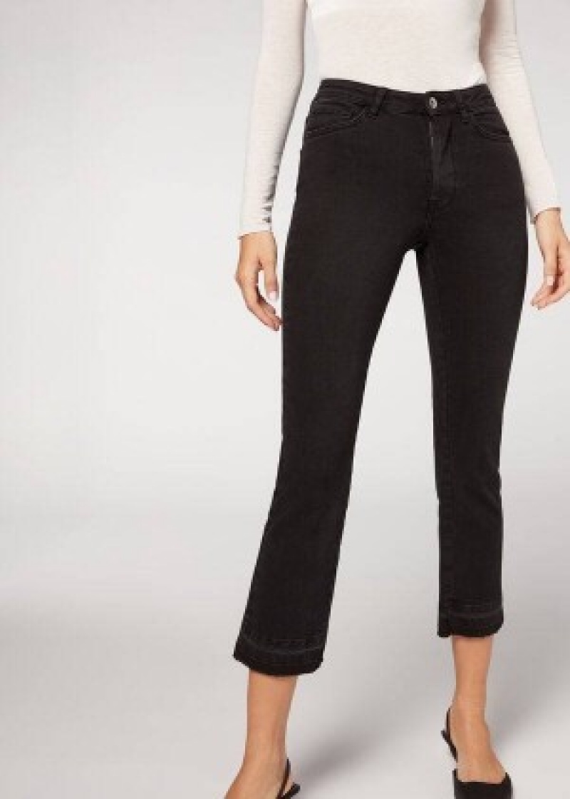 τζιν παντελονι Calzedonia Cropped Flare γυναικεια γκρι | GR2562BC