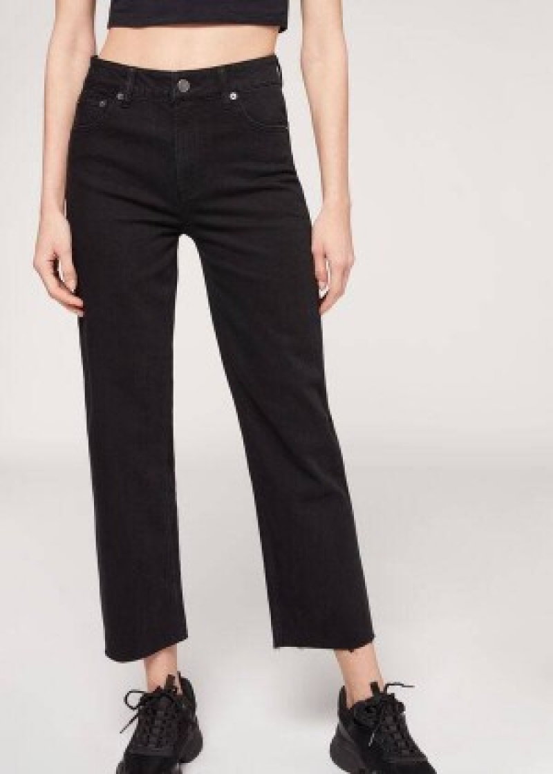 τζιν παντελονι Calzedonia Cropped Ευθεία-Leg γυναικεια μαυρα | GR2564CE