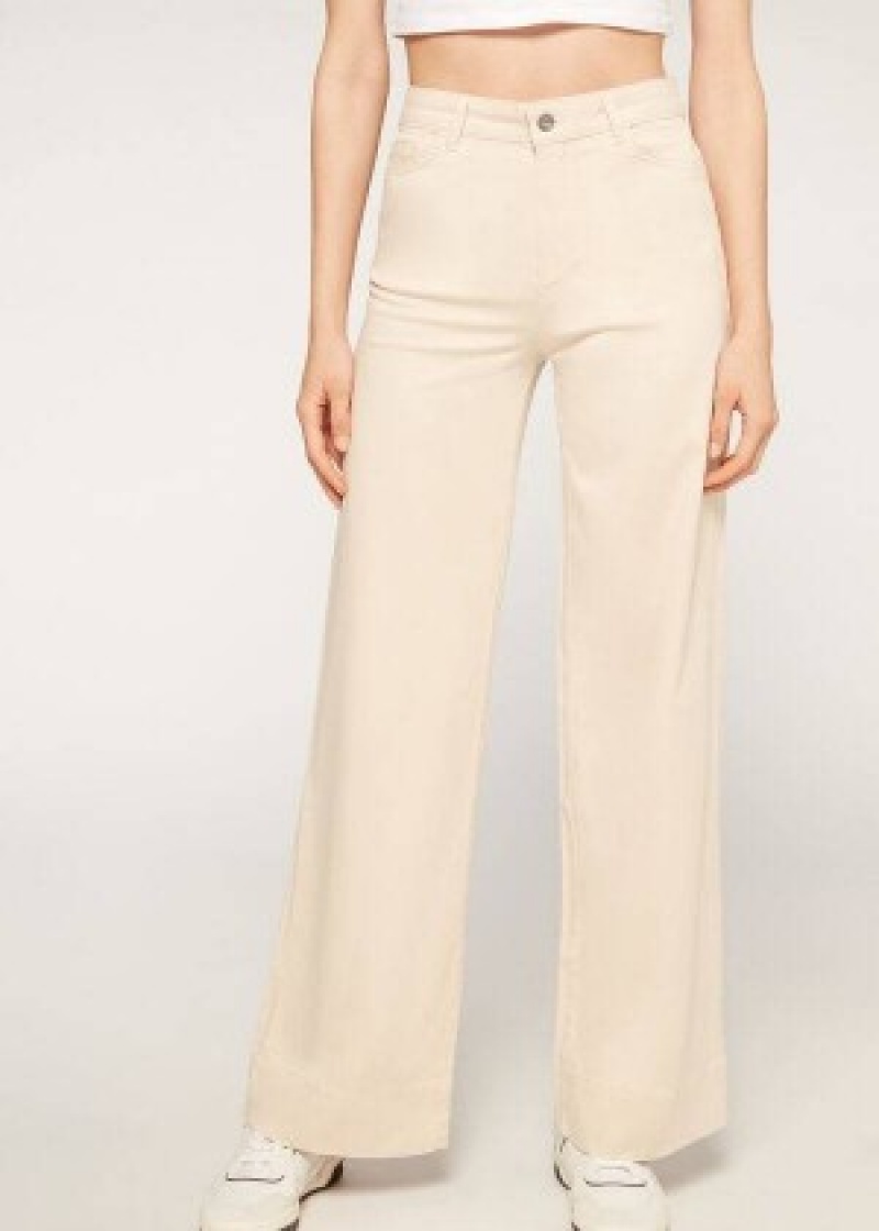 τζιν παντελονι Calzedonia Eco Palazzo γυναικεια καφε Μπεζ | GR2586MA