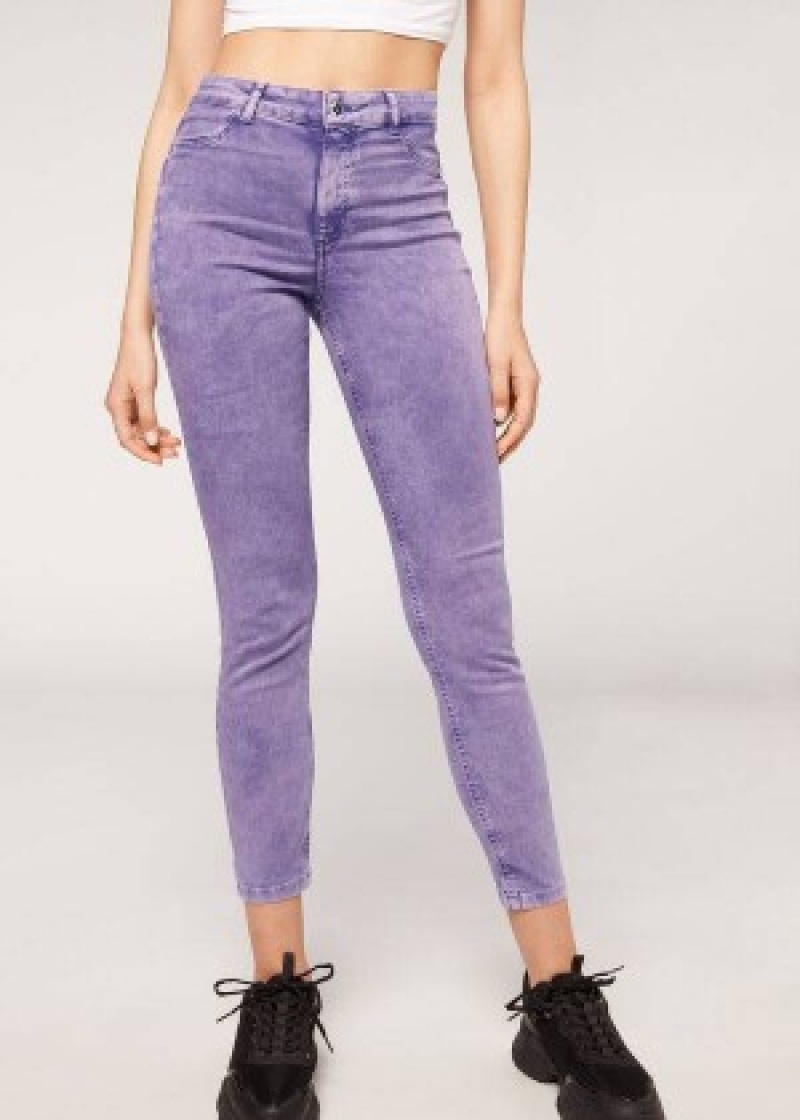 τζιν παντελονι Calzedonia Faded Κοκαλιάρης Push-Up γυναικεια μωβ | GR2588BC