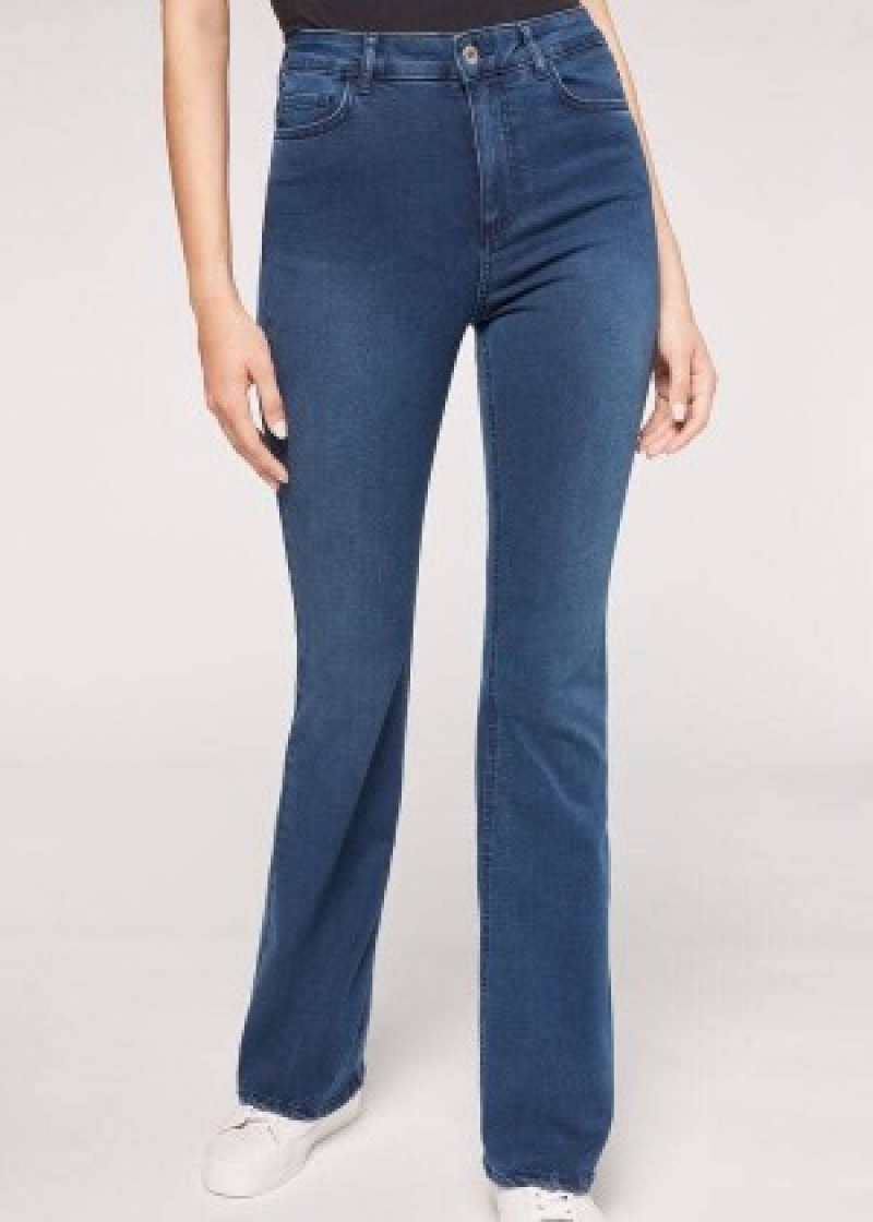 τζιν παντελονι Calzedonia Flared γυναικεια μπλε | GR2593LH