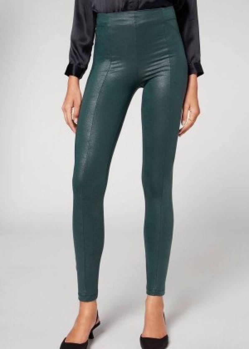 κολαν Calzedonia Coated Total Shaper ποδηλατου γυναικεια πρασινο | GR2633YU