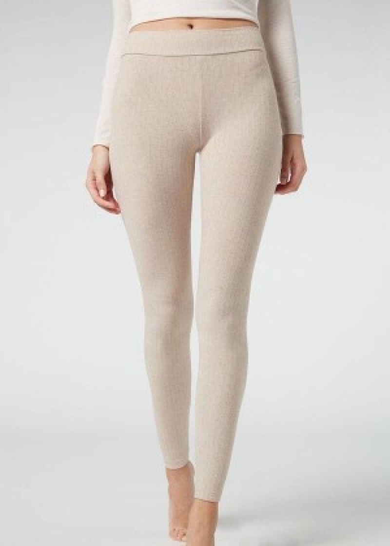 κολαν Calzedonia Πλευρωτός with Cashmere γυναικεια Μπεζ | GR2674OR