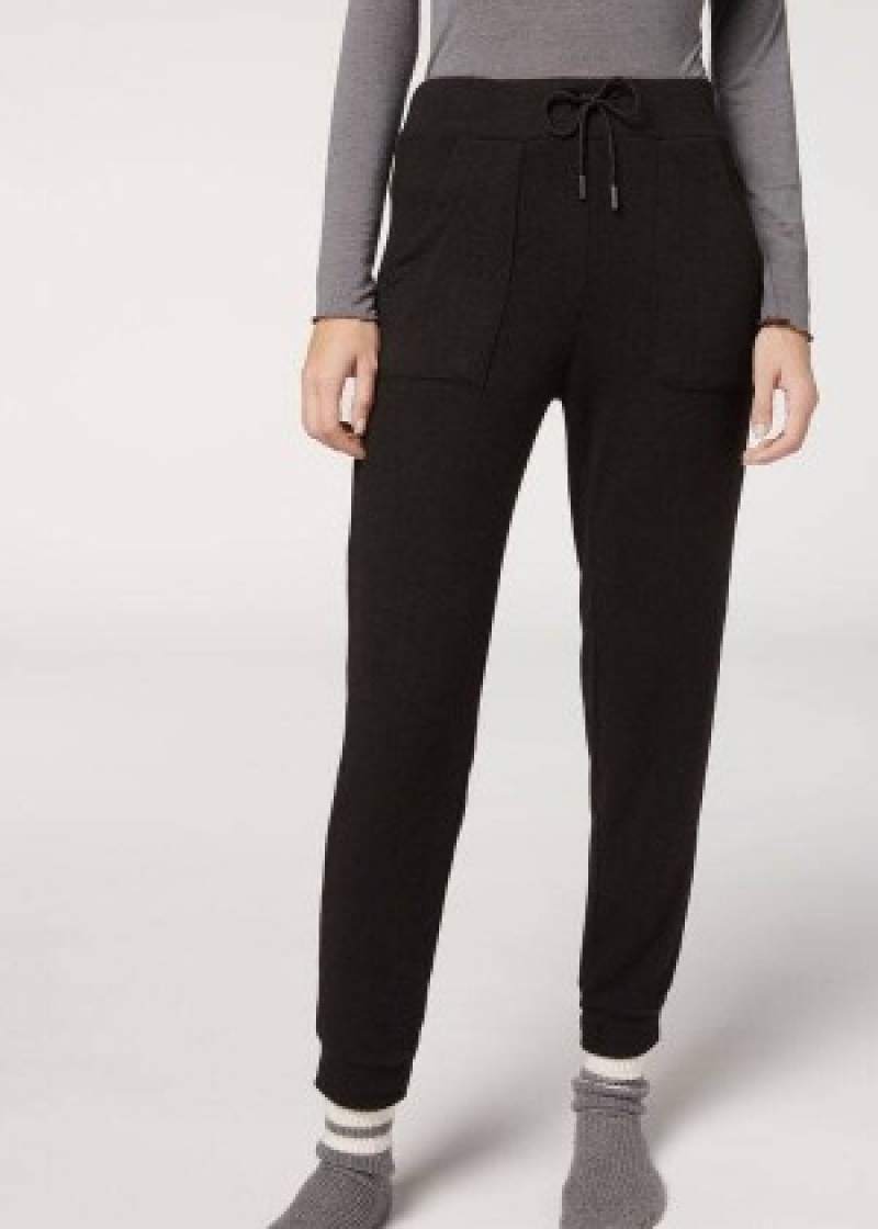 παντελονι Calzedonia Cashmere Blend Stretch γυναικεια μαυρα | GR2714FM
