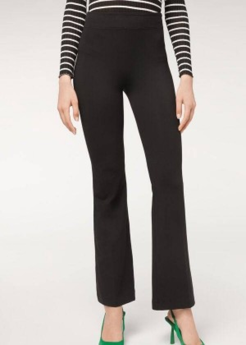 παντελονι Calzedonia Flared in Supima Ultra Light βαμβακερα γυναικεια μαυρα | GR2731VD