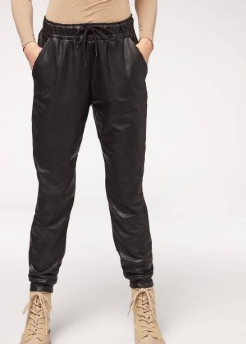 παντελονι Calzedonia δερματινα Effect Thermal γυναικεια μαυρα | GR2735LH