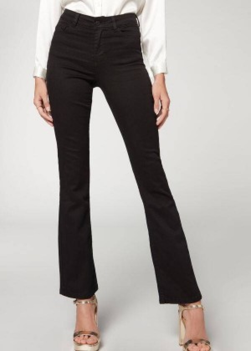 τζιν παντελονι Calzedonia Super Flex Denim High waist Bootcut γυναικεια μαυρα | GR2612MA