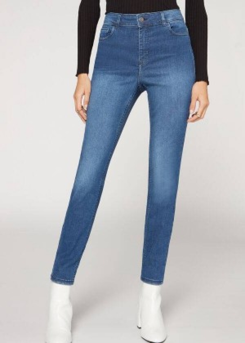 τζιν παντελονι Calzedonia Super Flex Denim High waist Superskinny γυναικεια μπλε | GR2615VD