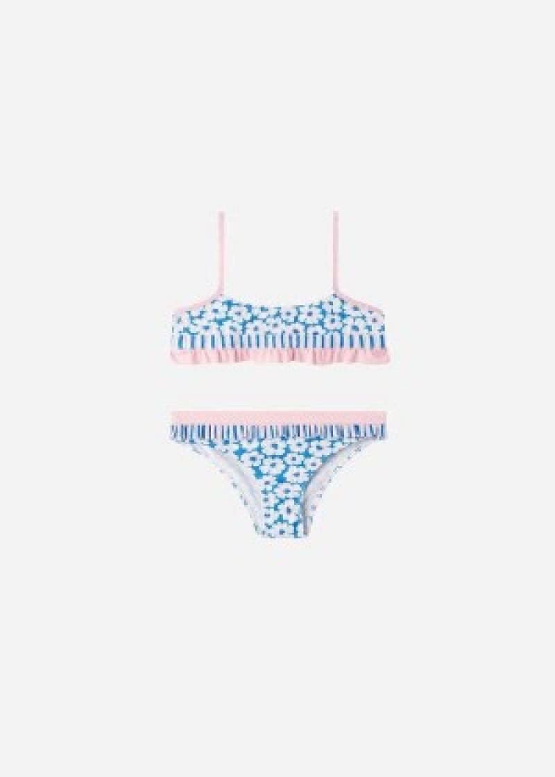 Μαγιό Calzedonia Floral Two-Piece Aurora παιδικα μπλε | GR3038MA